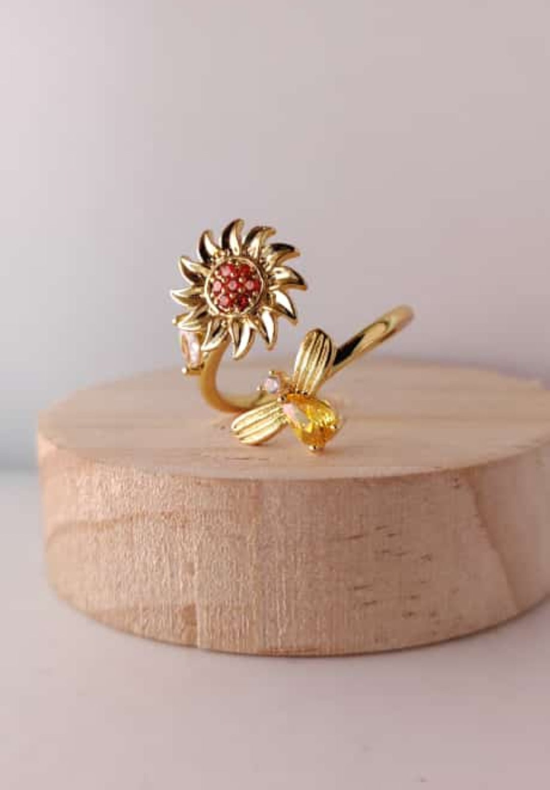 ANILLO GIRASOL GIRATORIO CON ABEJA