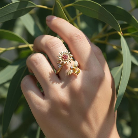 ANILLO GIRASOL GIRATORIO CON ABEJA